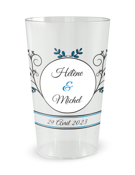 Gobelet transparent de face - mariage médaillon vintage - Ecocup