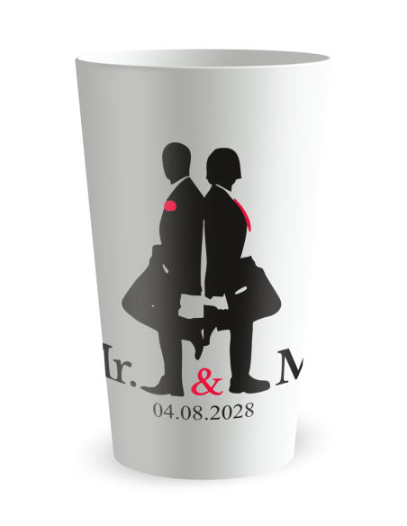 Gobelet blanc de face - mariage mister and mister - Ecocup