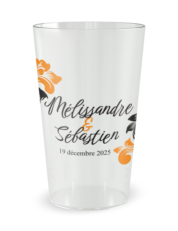 Gobelet transparent - Prénom - mariage motif baroque - Ecocup