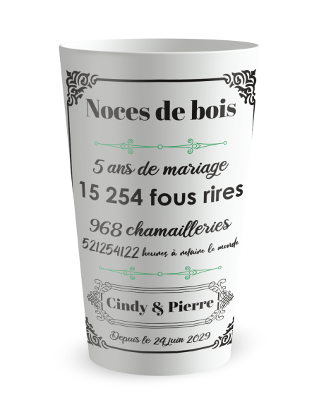 Gobelet blanc de face - mariage noces amour - Ecocup