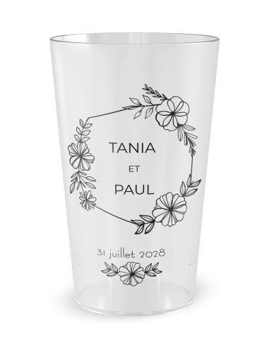 Gobelet transparent - Prénom - mariage romantique noir et blanc - Ecocup