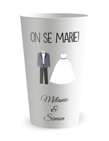 Gobelet blanc de face - mariage on se marie - Ecocup