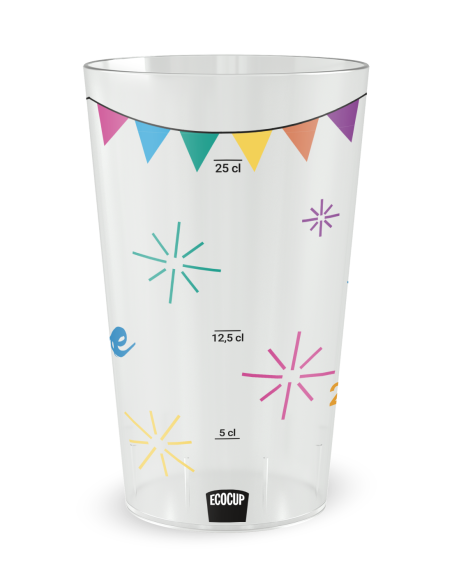 Transparante beker met maatverdeling - Trouwbeker 'Ja, Feest!' - Ecocup