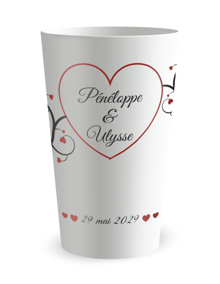 Gobelet blanc de face - mariage romantique - Ecocup