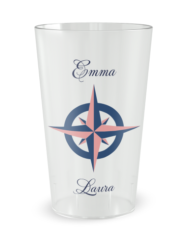 Transparante beker aan de voorkant - windroos-thema - Ecocup	