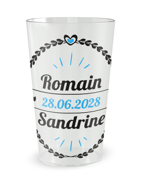 Gobelet transparent - Prénom - mariage lauriers - Ecocup