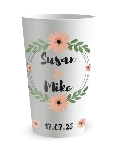 Witte beker aan de voorkant - bruiloftsbeker bloemen & liefde - Ecocup