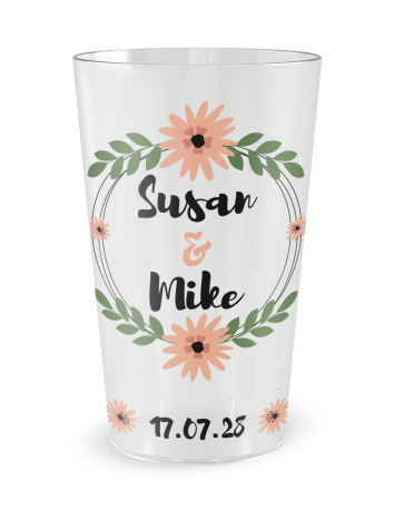 Transparante beker aan de voorkant - bruiloftsbeker bloemen & liefde - Ecocup