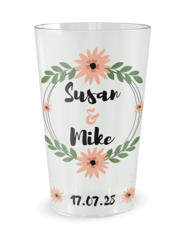 Transparante beker aan de voorkant - bruiloftsbeker bloemen & liefde - Ecocup