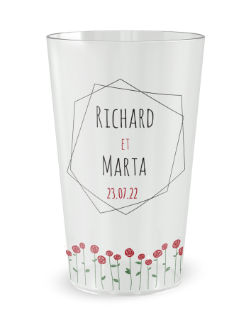 Gobelet transparent - Prénom - mariage roses - Ecocup