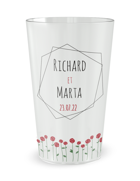 Gobelet transparent - Prénom - mariage roses - Ecocup