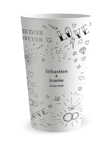 Witte beker - Voornaam - tatoeage trouwbeker - Ecocup