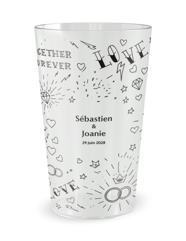 Transparante beker - Voornaam - tatoeage trouwbeker - Ecocup