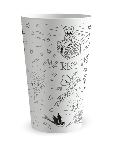 Witte beker met maatverdeling - tatoeage trouwbeker - Ecocup
