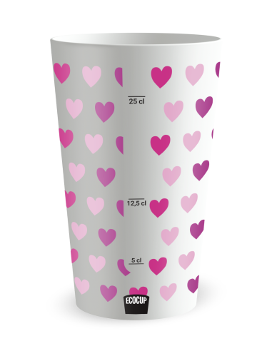 Witte beker achteraanzicht - trouwbeker liefdeshartjes - Ecocup
