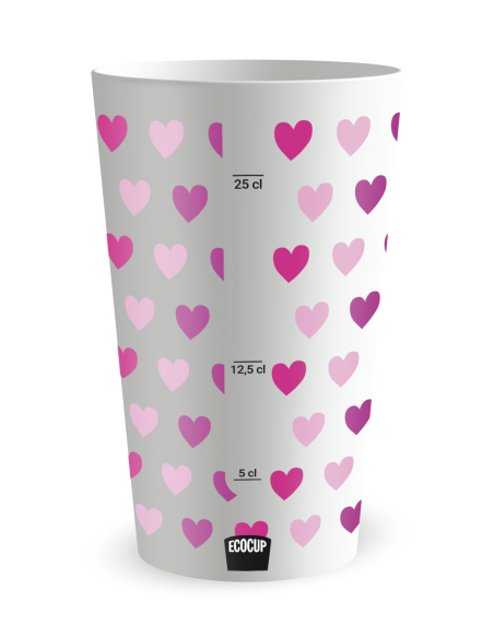 Witte beker achteraanzicht - trouwbeker liefdeshartjes - Ecocup