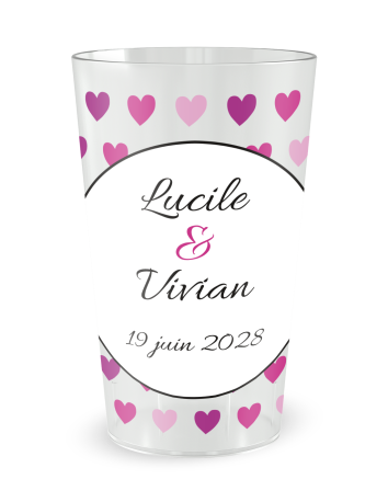 Gobelet transparent - Prénom - mariage coeurs love - Ecocup