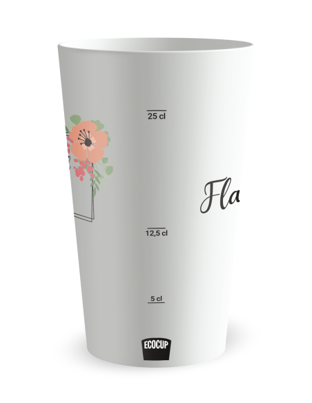 Witte beker met maatverdeling - trouwbeker vintage bloemen - Ecocup
