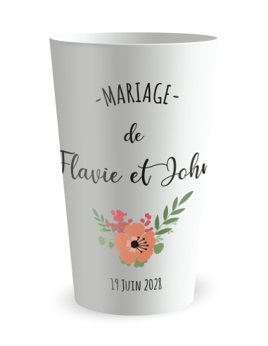 Gobelet blanc - Prénom - mariage fleurs vintage - Ecocup