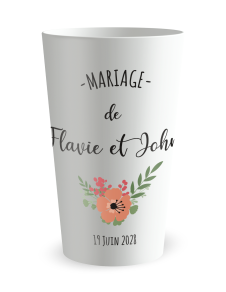 Gobelet blanc - Prénom - mariage fleurs vintage - Ecocup