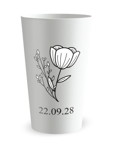 Gobelet blanc de face - mariage initiales fleurs - Ecocup