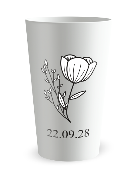 Witte beker aan de voorkant - trouwbeker initialen bloemen - Ecocup