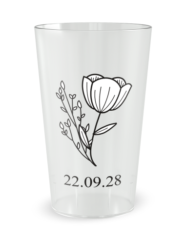Gobelet transparent de face - mariage initiales fleurs - Ecocup