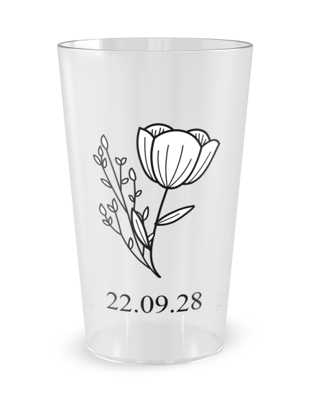 Transparante beker aan de voorkant - trouwbeker initialen bloemen - Ecocup