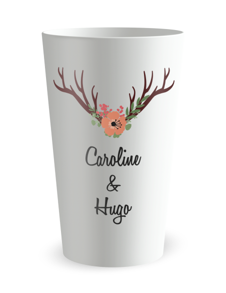 Gobelet blanc de face -mariage bois cerf - Ecocup