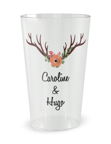 Gobelet transparent de face - mariage bois cerf  - Ecocup