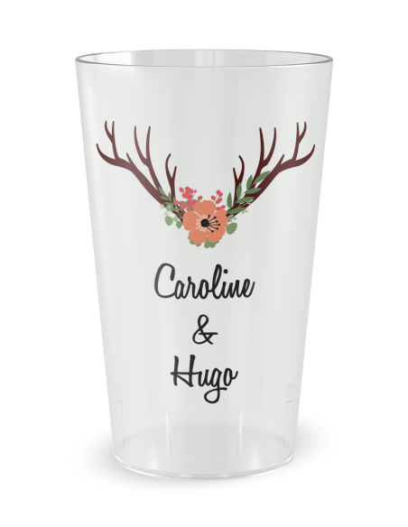 Gobelet transparent de face - mariage bois cerf  - Ecocup