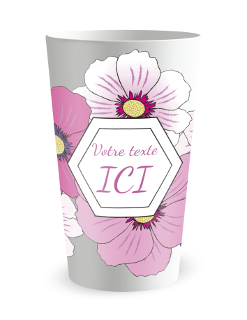 Gobelet blanc de face - fleurs roses - Ecocup