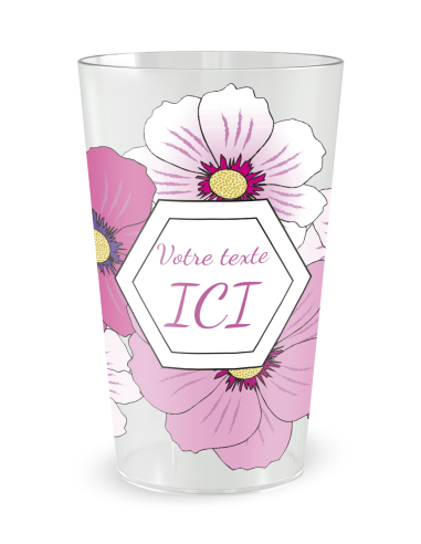 Gobelet transparent de face - fleurs roses - Ecocup