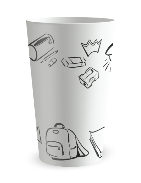 Witte beker achteraanzicht - “School Doodle” - Ecocup