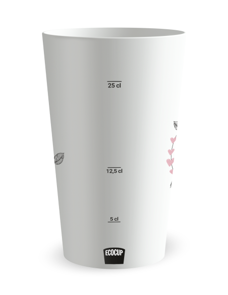 Witte beker met maatverdeling - Bruiloft “Veer-motief” - Ecocup