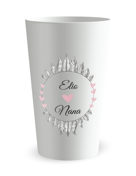 Witte beker aan de voorkant - Bruiloft “Veer-motief” - Ecocup