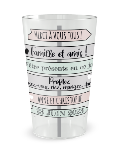 Gobelet transparent de face - Mariage Panneau Merci - Ecocup