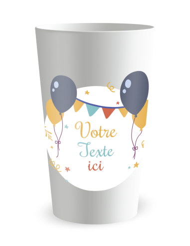 Gobelet blanc de face - Anniversaire avec Ballons Festifs - Ecocup
