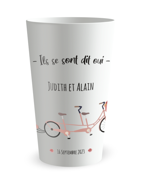 Witte beker aan de voorkant - Bruiloftsbeker vintage tandem - - Ecocup