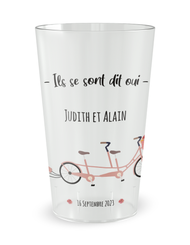 Gobelet transparent de face - mariage vintage tandem - Ecocup