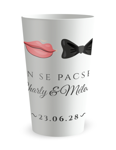 Gobelet blanc de face - pacs bouche et nœud papillon - Ecocup
