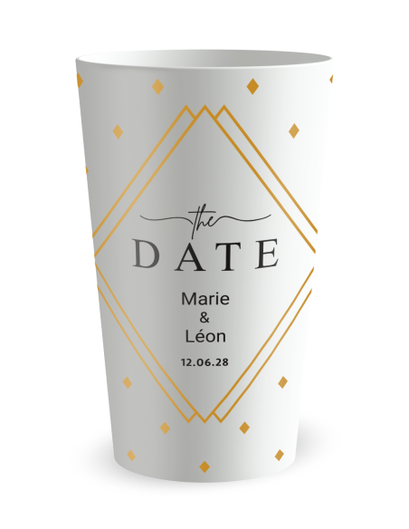 Gobelet blanc de face - mariage losanges - Ecocup