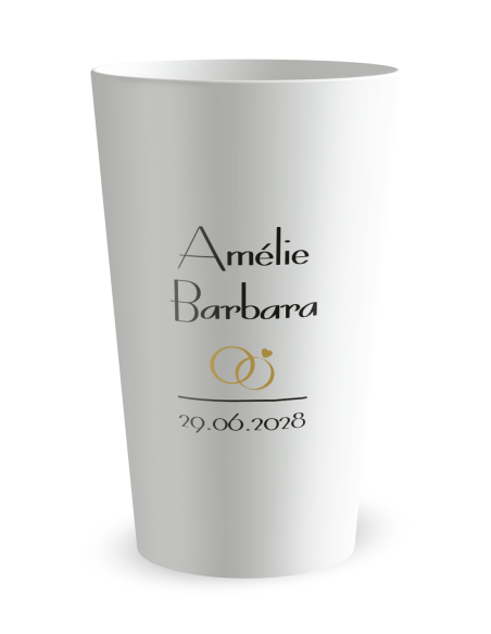 Witte beker - voornaam en datum - bruiloft in grote letters - Ecocup