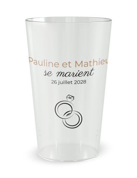 Gobelet transparent de face - mariage alliances - Ecocup