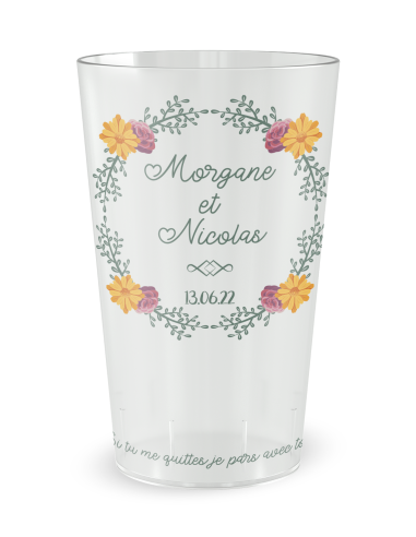 doorzichtige gepersonaliseerde bruiloftsbeker met humoristische kroon, vooraanzicht