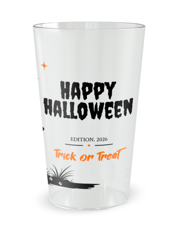 Gobelet transparent de face - dessin d'Halloween avec citrouille à personnaliser - Ecocup 2