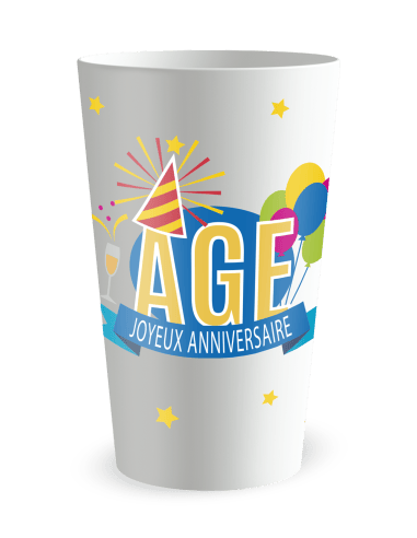 Gobelet blanc de face - Anniversaire ballons - Ecocup