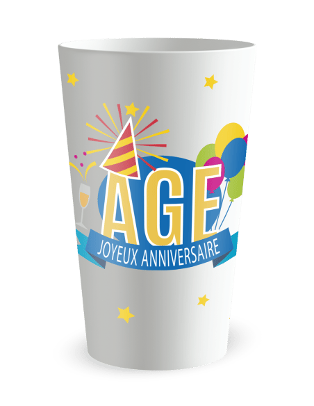Gobelet blanc de face - Anniversaire ballons - Ecocup