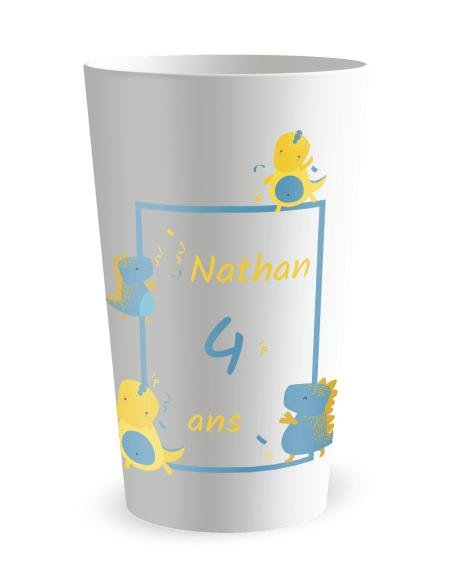 Gobelet blanc - Prénom - anniversaire enfant dinosaures - Ecocup