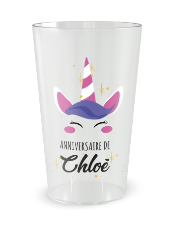 Gobelet transparent de face - Anniversaire Enfant Licorne - Ecocup